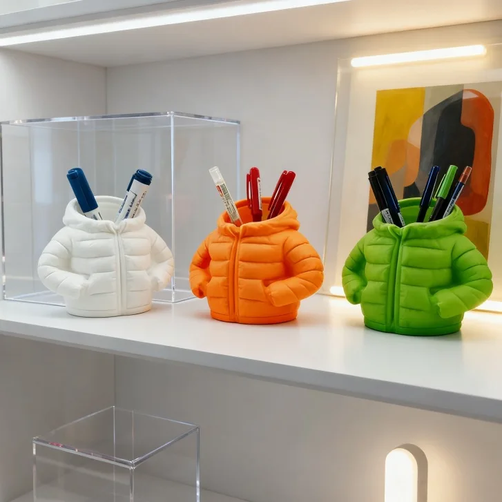 Funny Down Jacket Pen Holder 6 Colors, Creative Desk Organizer Storage Box, Novelty Office Decor Gift for Coworkers