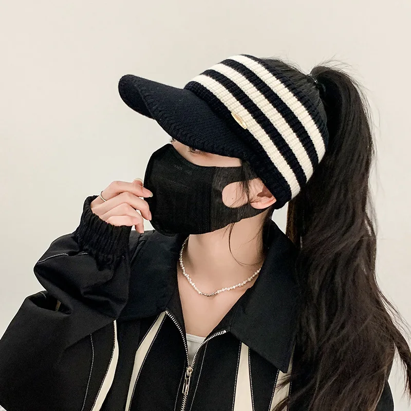 2022 New Winter Hat for Women Empty Top Baseball Caps Fashion Stripe Female Autumn Warm Casual Visor Caps Outdoor Sports Hats