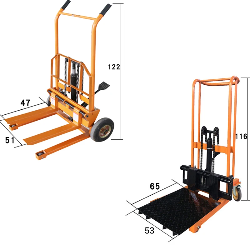 200kg/400kg load-bearing forklift, portable manual handling stacker, light and small household lift truck, hydraulic unloading