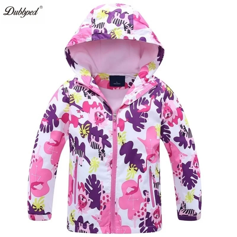 Dubbped New Fashion Spring  Autumn Jackets Rian Girls Coat Waterproof Windproof Windbreaker  Hooded Kids Clothes 3-12Y