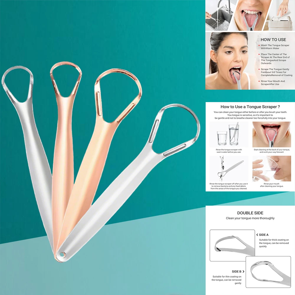

Fresh Breath Tongue Scraper Stainless Steel for Coated Tongue Cleaning Oral Hygiene Tool Reusable Durable Mouth Care