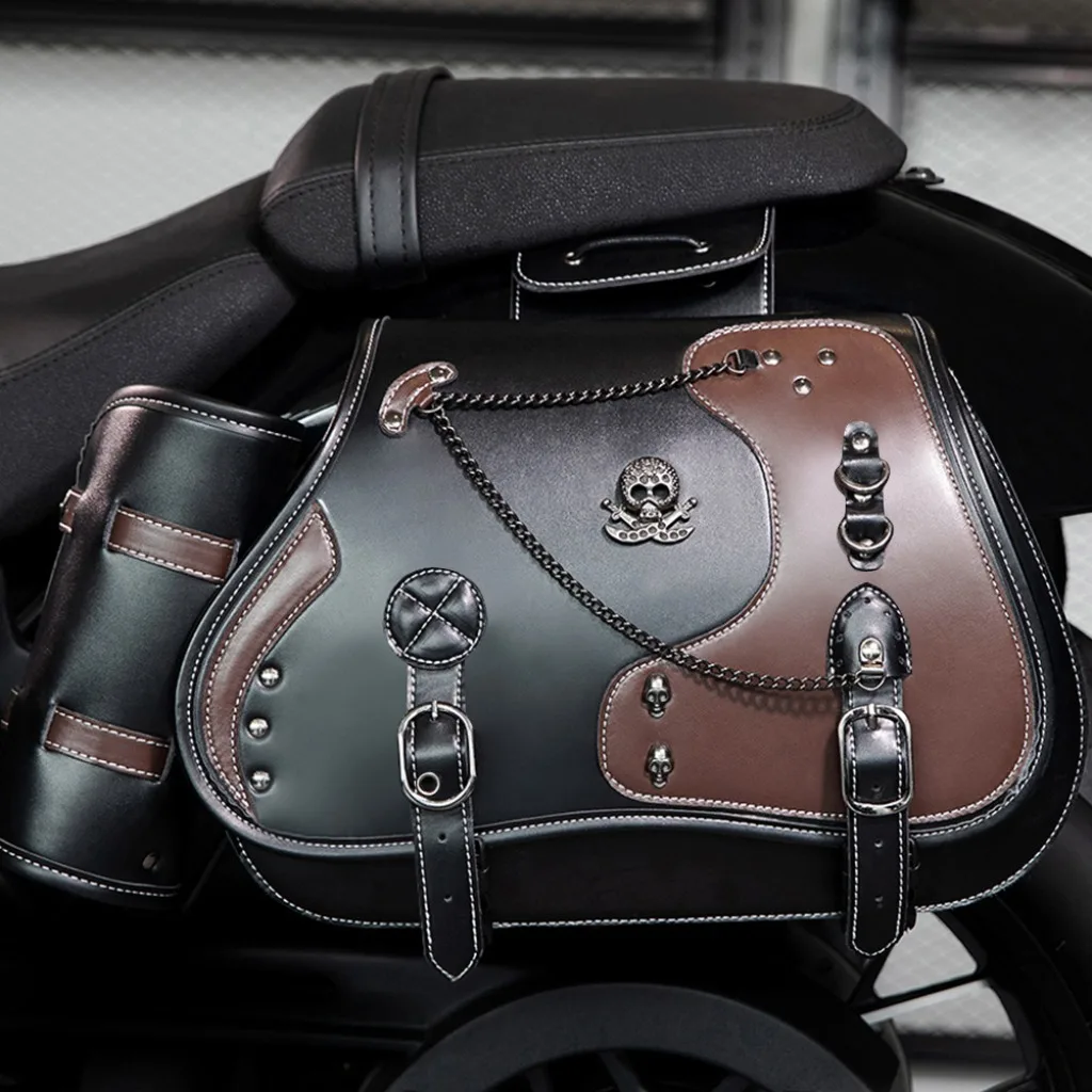 

2025 Retro Motorcycle Side Bag Vintage Punk Motorbike Hanging Bag PU Leather Cruiser Locomotive Saddle Bag For Hraley Yamaha BMW