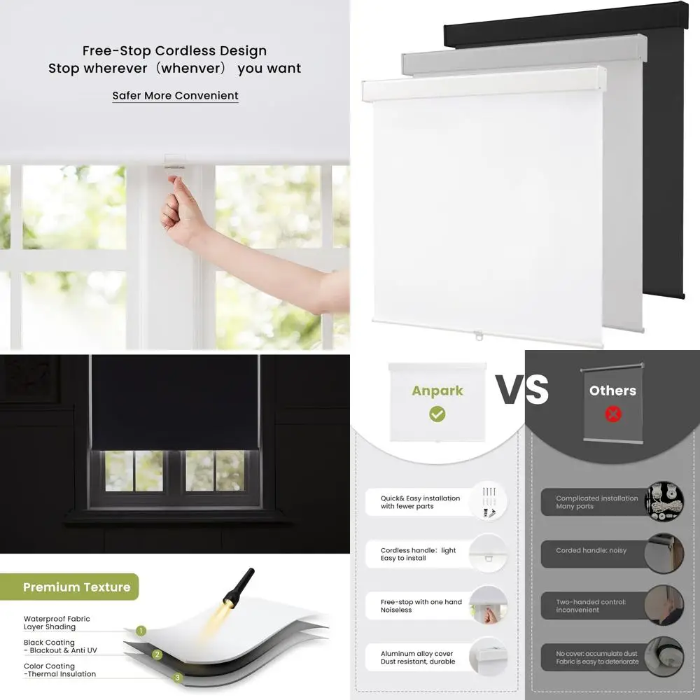 ظلال أسطوانية تعتيم لاسلكية بيضاء، 34 × 72، معزولة حراريًا، حماية من الأشعة فوق البنفسجية للمنزل والمكتب