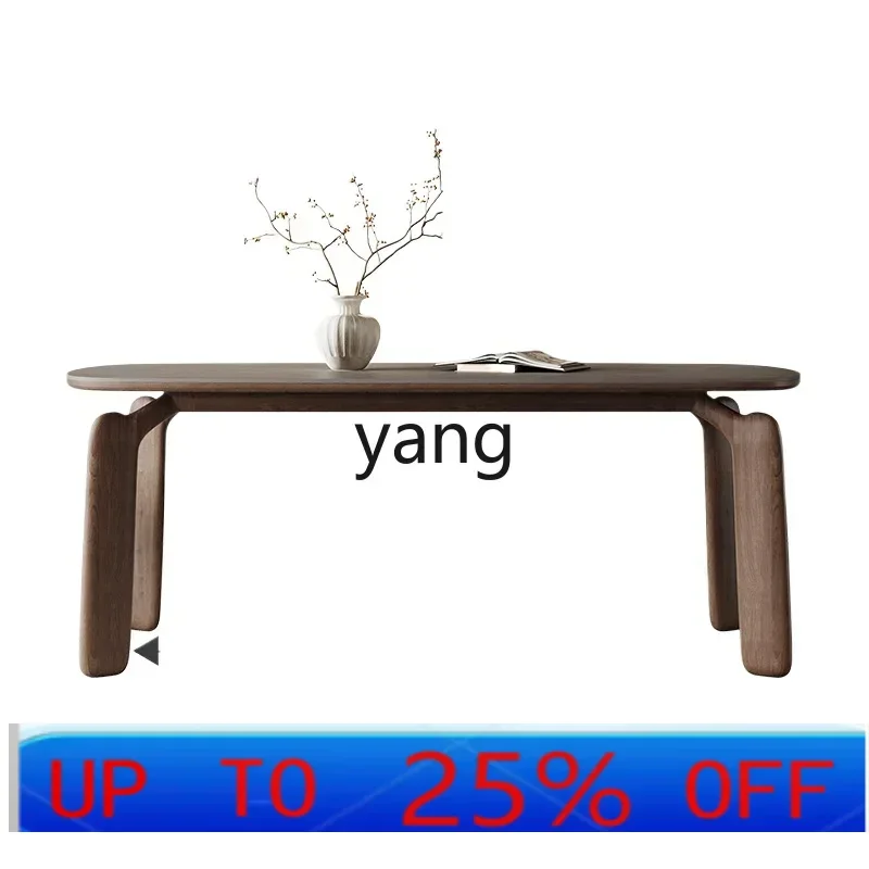 

LH retro walnut solid wood surface household rectangular small apartment special-shaped dining table