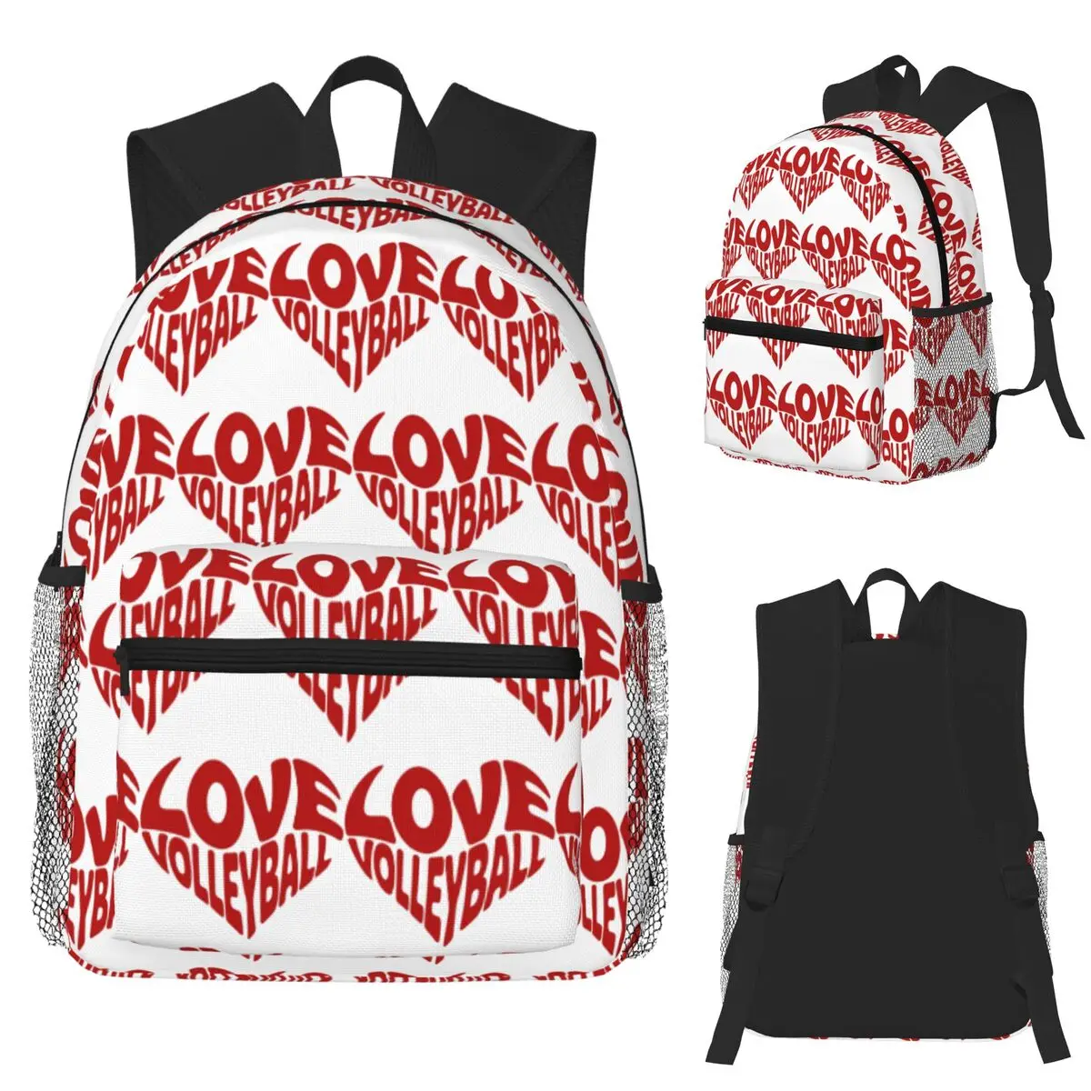 

Love Volleyball Retro Typography Heart Backpack School Bag Hiking Travel Daypack for Men Women Fashion Bookbag Shoulder Bags