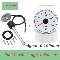 Universal Gasolin Fuel Meter for Car 12v 52MM Gauge Indicator 0-190ohm Stainless Steel Fuel Level sensor with 7colors Backlight