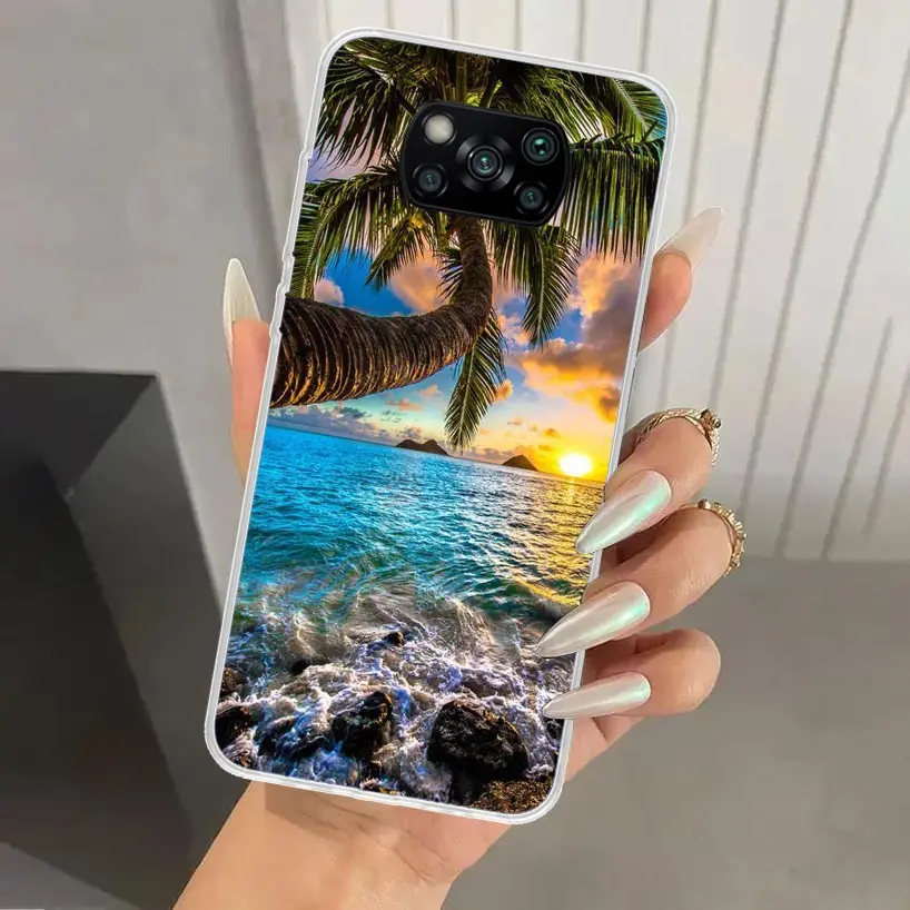 Summer Beach Sunset Sea Palm Tree Phone Case for Xiaomi Poco X6 X5 X4 X3 Nfc F6 F5 F4 GT F3 F2 Pro F1 M5S M4 M3 5G Soft Funda Pr