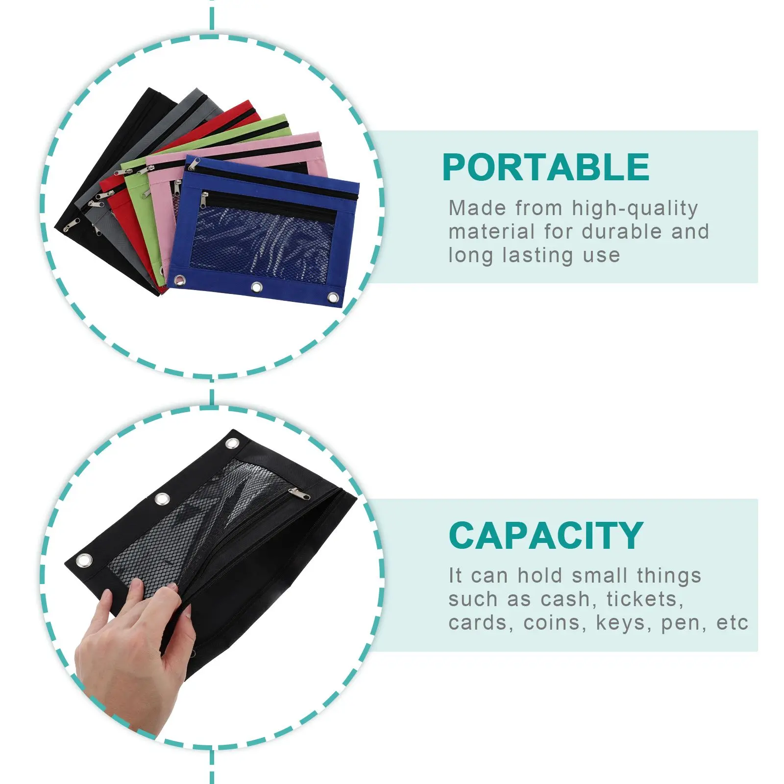 6 ชิ้น Oxford ผ้าเครื่องเขียนกระเป๋าตาข่ายหน้าต่างดินสอกระเป๋าซิปปิดโน้ตบุ๊คโรงเรียน Binder อุปกรณ์เสริมไฟล์