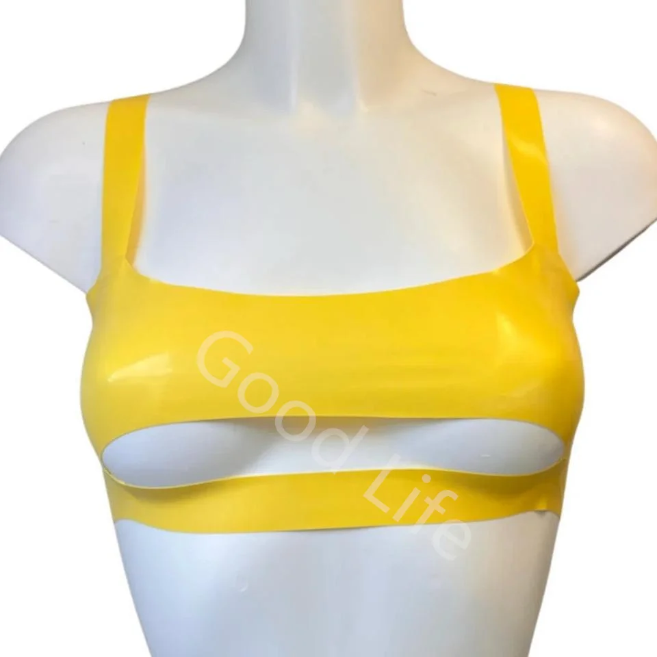 Handmade Sexy Natural Latex Crop Top Open Front Sexy Rubber Bra Latex Sexy Top Underwear for Women