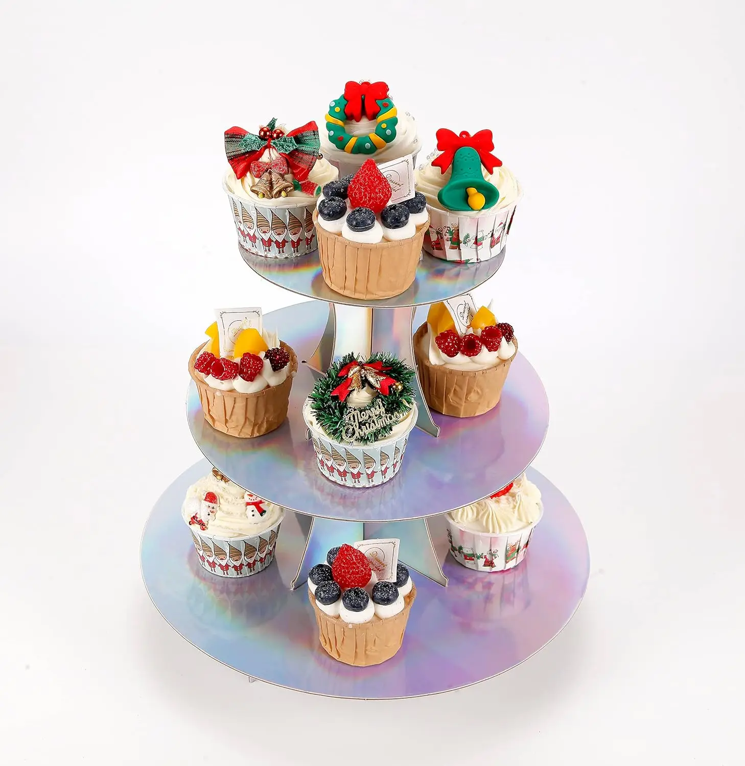 

3-Tier Cupcake Stand Round Rainbow Cake Stand holder Tiered for Dessert Table Displays Birthday Theme Party Favors Decoration