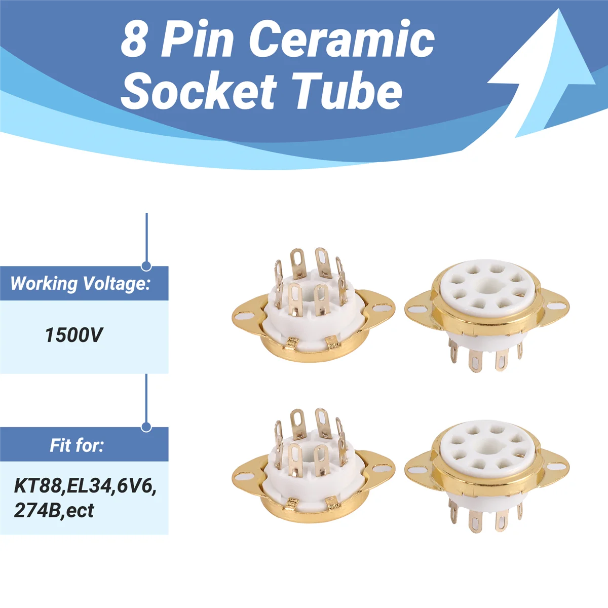 Paquete de 4 enchufes de tubo de cerámica de 8 pines para KT88/EL34