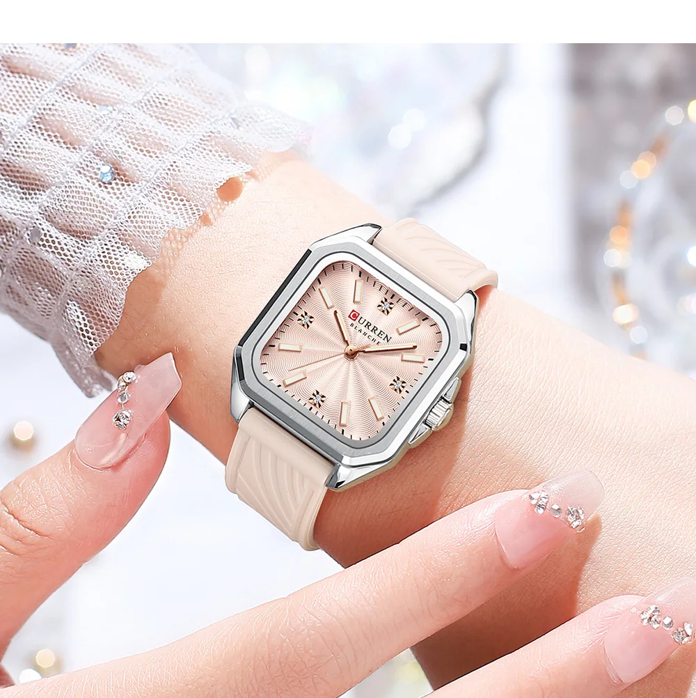 CURREN Elegante Schlichte Damenuhr Luxuriöses Quadratisches Zifferblatt Silikonarmband mit Leuchtzeigern Neue Quarz-Armbanduhr – Detail 12