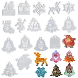 DIY Christmas Pendants Epoxy Resin Silicone Mould Christmas Tree Elk Snowflake Bell Pendant Resin Mold Xmas Decor Hanging Tags