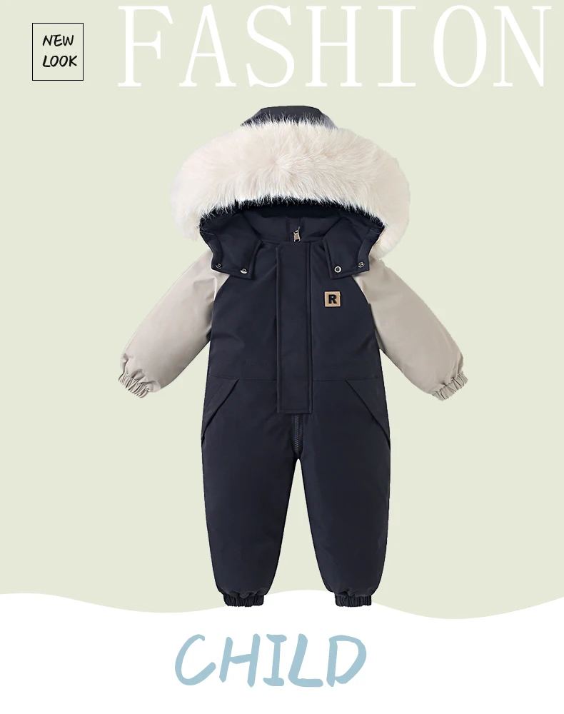 Russischer Winter-Baby-Skianzug mit Fleecefutter, Baby-Overall für Jungen, Warme Kinderkleidung, Wasserdichtes Kinder-Bekleidungsset 1-5 Jahre – Detail 2