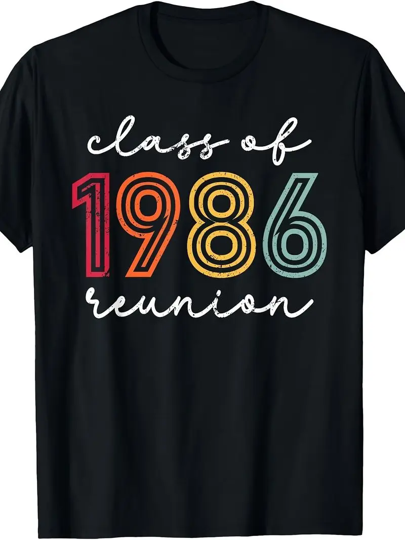 Class Of 1986 Reunion 40Th High School Graduation Classmates T-Shirt Retro Casual Short Sleeve Round Neck Printed Tee Shirt Gift