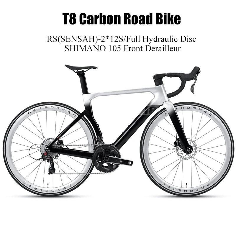 T8 700CX28C Carbon Road bike with RS 24S SHlMANO 105 Front Derailleur Full Hydraulic Disc Brake Carbon Racing Road Bicycle