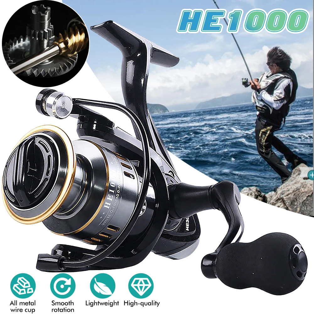Carrete de pesca totalmente metálico, carretes de pesca con relación de engranaje 1000 5,2: 1, carrete de pesca giratorio de agua salada ultraligero, arrastre máximo de 22lb