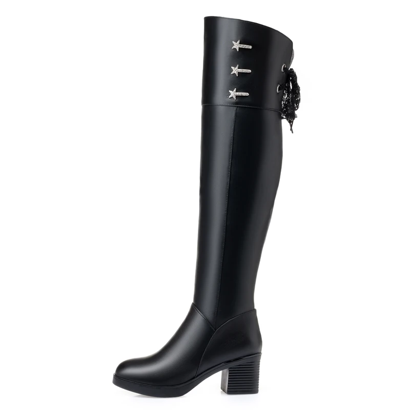 

Women's Knee High Boots Winter New High Boots Women Round Toe Thick Genuine Leather Over-the-knee Boots Women