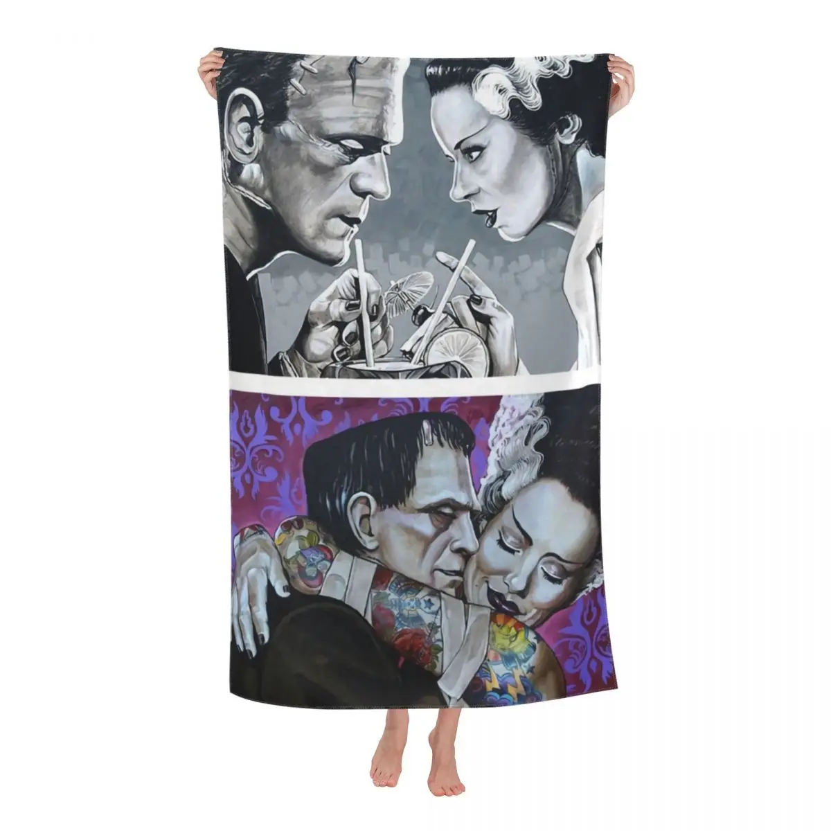 

Bride Of Frankenstein Collage Beach Bath Towel Microfiber Science Fiction Horror Film Travelling Swimming Camping Towels