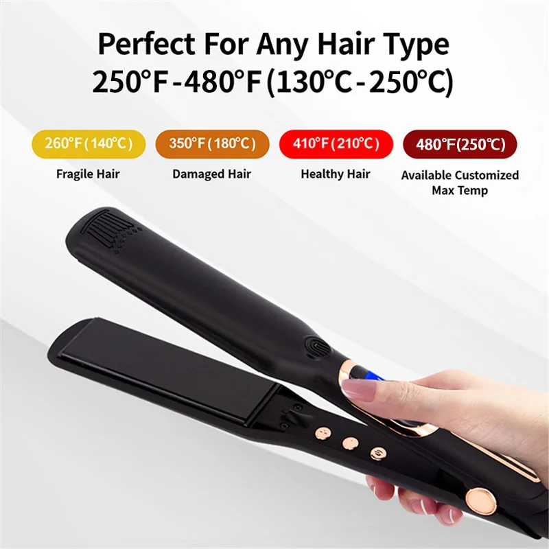 Professional Hair Straightener 1 Inch High Temperature 480℉ Keratin Treatment Flat Iron Hair Curler Dual Voltage Hair Styler