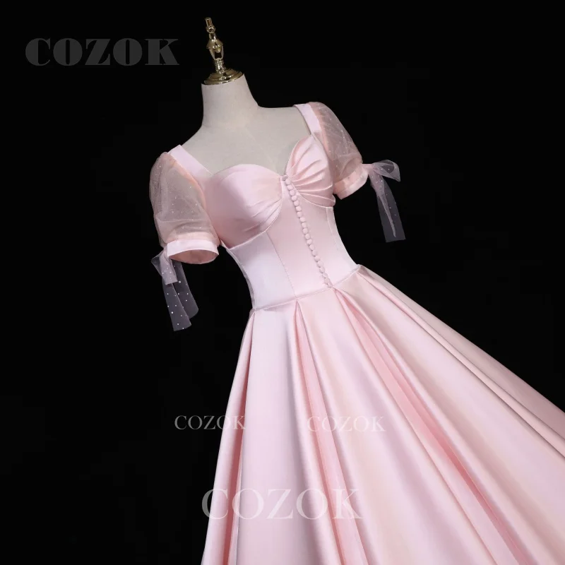 Satin Short Sleeve Simple Quinceanera Dresses Sweetheart Neck Floor Length Classic Button Ball Gown Custom ZY47