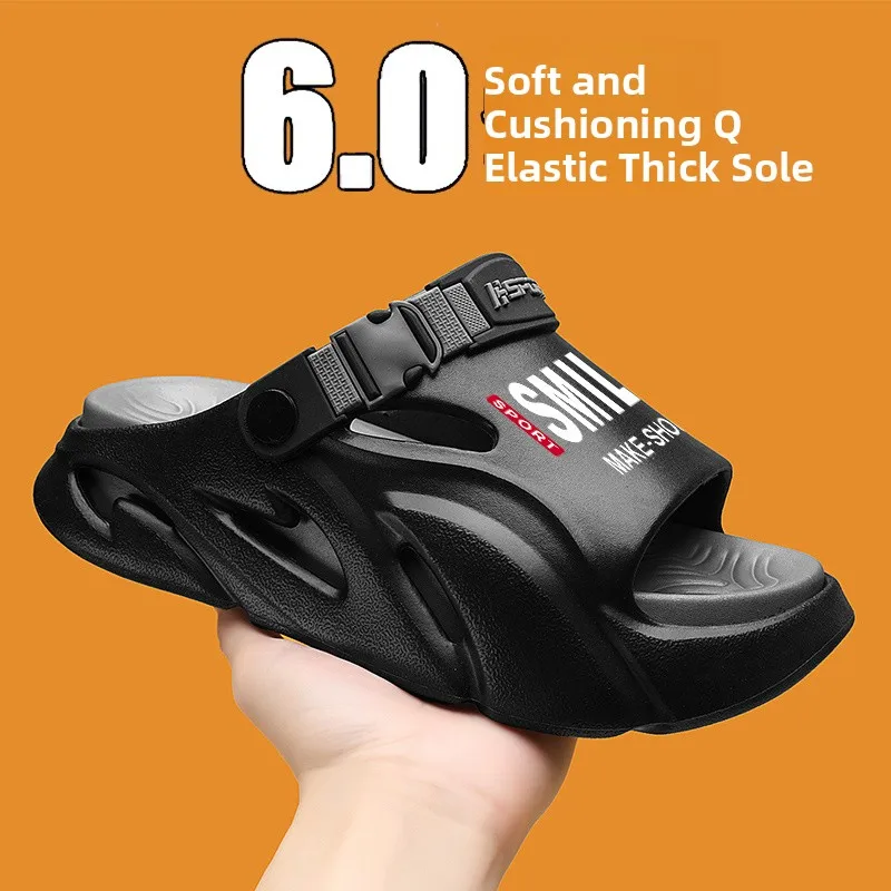 

Men's Summer Trendy Slippers Large Size 45 Thick Bottom Slip-On Beach Sports Sandals Anti-Slip Driving Two-Way Wear EVA Material