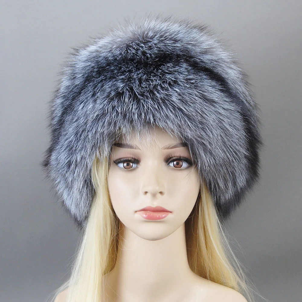 Thickened Snow Outdoor Russian Style Winter Cap For Women Handmade Warm Fluffy Outdoor Female Natural Fox Fur Tail Ushanka Hat