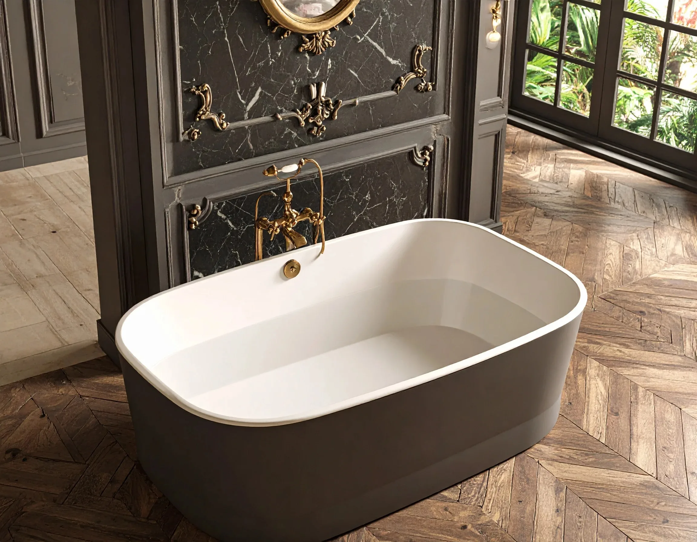 Modern Acrylic Freestanding Rectangle Eco-Friendly Couple Bathtub Big Size Solid Surface Soaking CUPC Bathroom Included Drainer