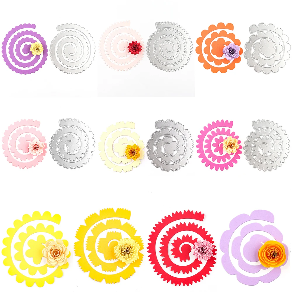 Großes Metall-Stanzformen-Set mit gerollter Blumenkante, 3D-Spiral, rollende Rosengirlande, Druck aus für die Herstellung von DIY-Muttertag-Papierkarten