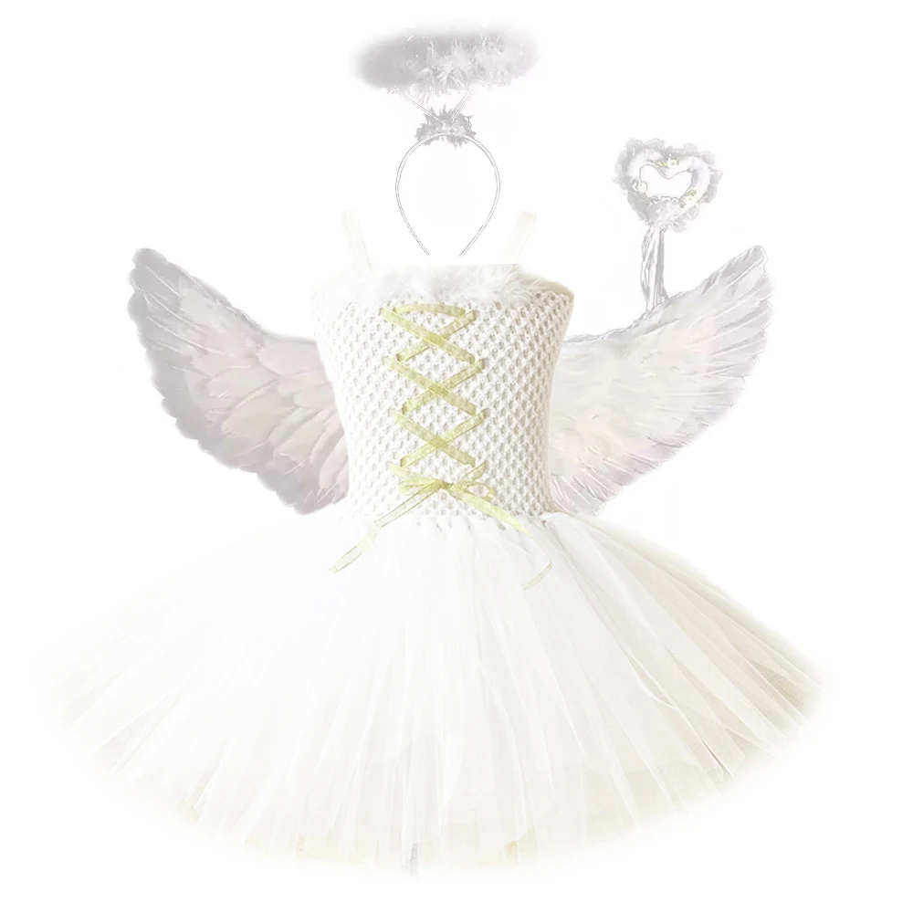 White Angel Heaven Christmas Fancy Dress Up Costume for Cosplay Halloween Party Tutu Dress Princess Fairy  Outfit