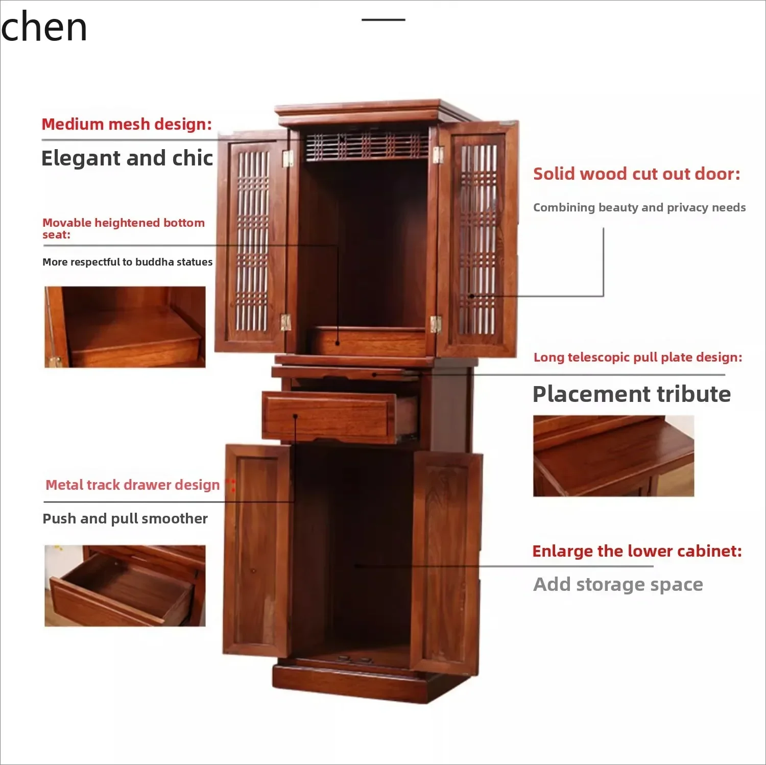 TQH7.2 solid wood Buddhist shrine with door for Taiwan Guanyin Bodhisattva Guan Gong God of Wealth Standing Cabinet Shrine