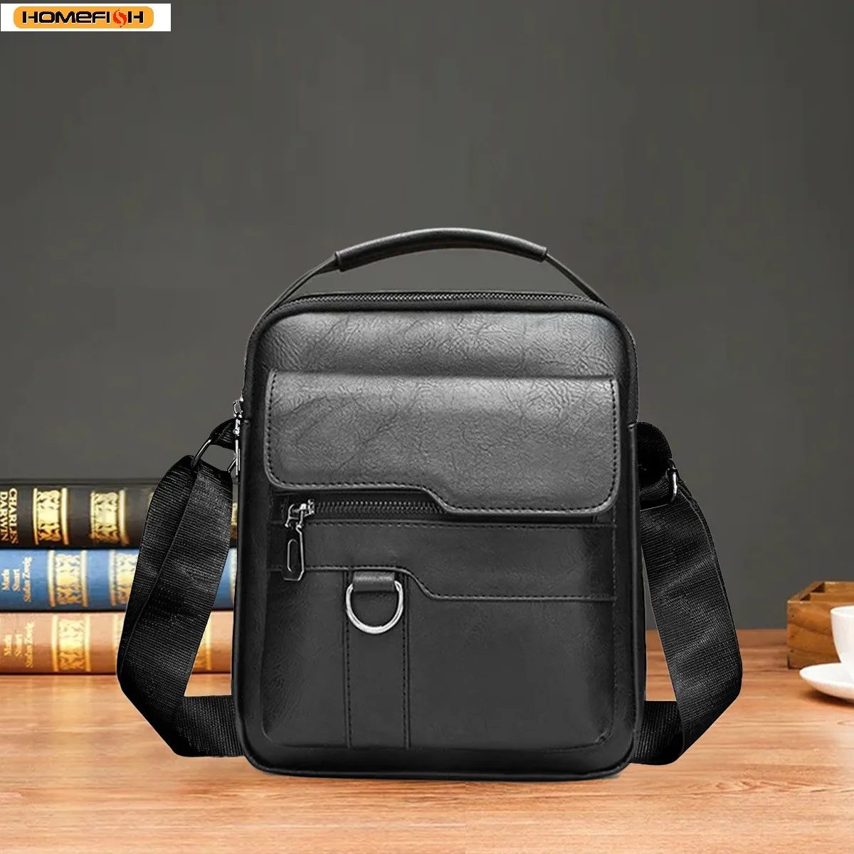 Torba męska na ramię marki Homefish na iPada 9,7 cala, skórzana torba crossbody z klapką, biznesowa torba listonoszka z klapką, męska torba podróżna.