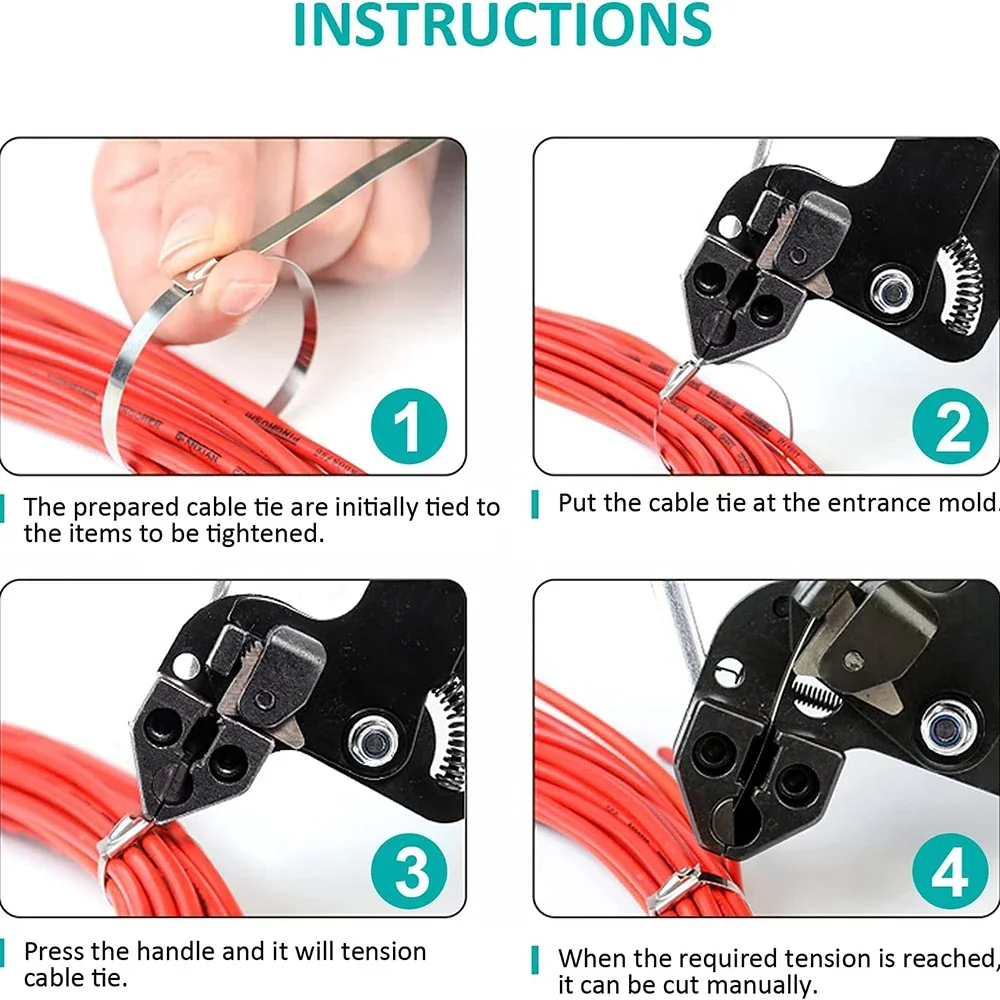 Self-locking Cable Ties Fasten Pliers Stainless Steel Crimper Tensioner Cutting Hand Tools Metal Zip Ties Gun for Cable Ties