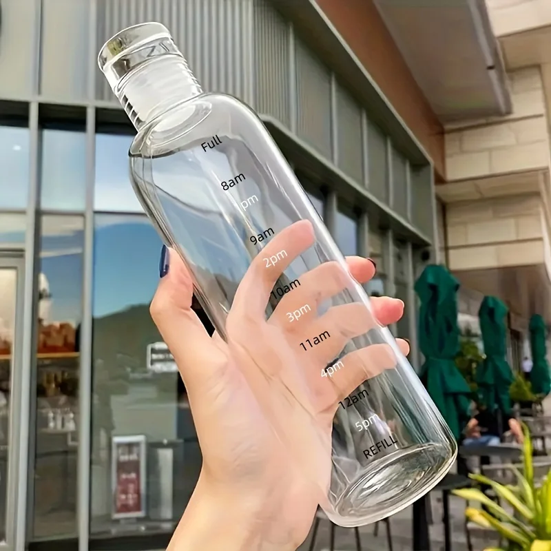 A Bpa-Free Polycarbonate Water Bottle with a Time Marker - 1pc, 16.91 Oz/23.67 Oz, Hand Wash, Lightweight Round Design