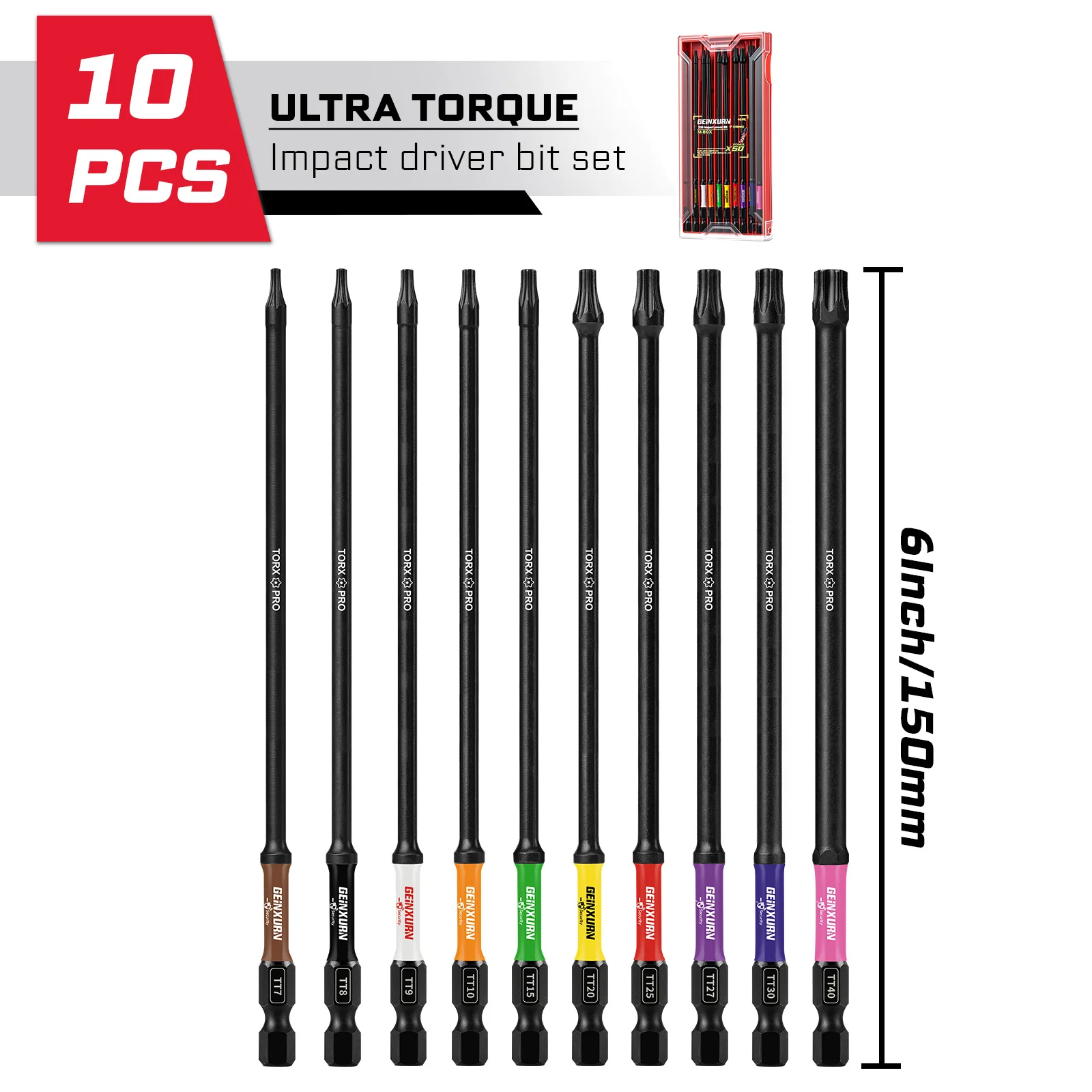 Geinxurn 10PCS UTLTRA TORQUE Driver Bit Set With Mechanical Box, 6" Magnetic S2 Steel Bits Set Motorcycle Repair Tools - view 2