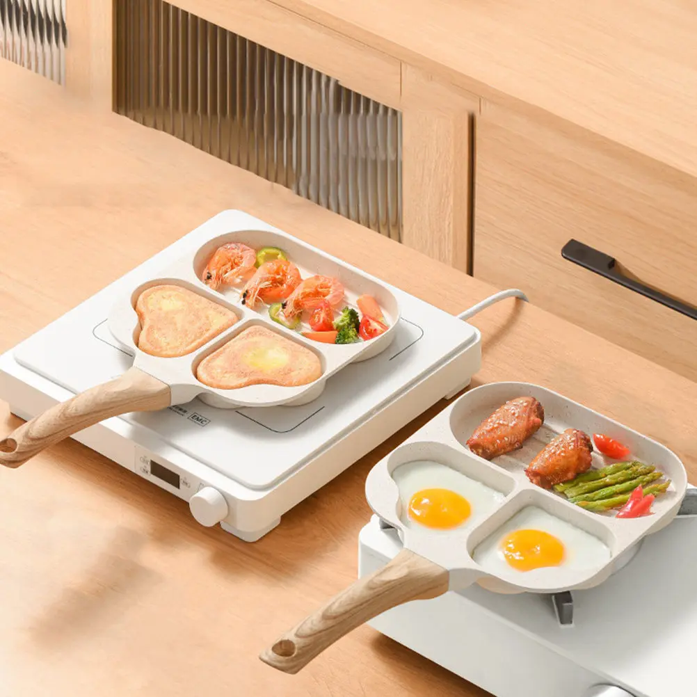 

Love Heart Bacon Pan Adorable Shaped Non-Stick Breakfast Egg Frying Pan Handle Convenient Kitchen Pancake Frying Supply