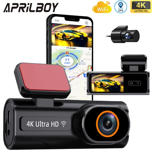 Cámara de salpicadero frontal Ultra HD 4K para coche, Mini WIFI DVR, caja negra para habitación con Monitor de estacionamiento 24H, visión nocturna, GPS/cámara de visión trasera opcional