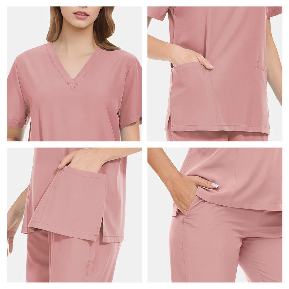 

Быстросохнущая женская рубашка для мытья рук, рубашка-скраб для операционной и салона красоты, мужской комплект с коротким рукавом и v-образным вырезом