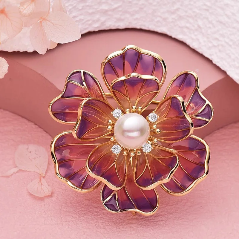 

Elegant Enamel Flower Brooches Retro Chinese Style Zircon Enamel Peony Brooch Coat Accessories Pin Female Jewelry Gift