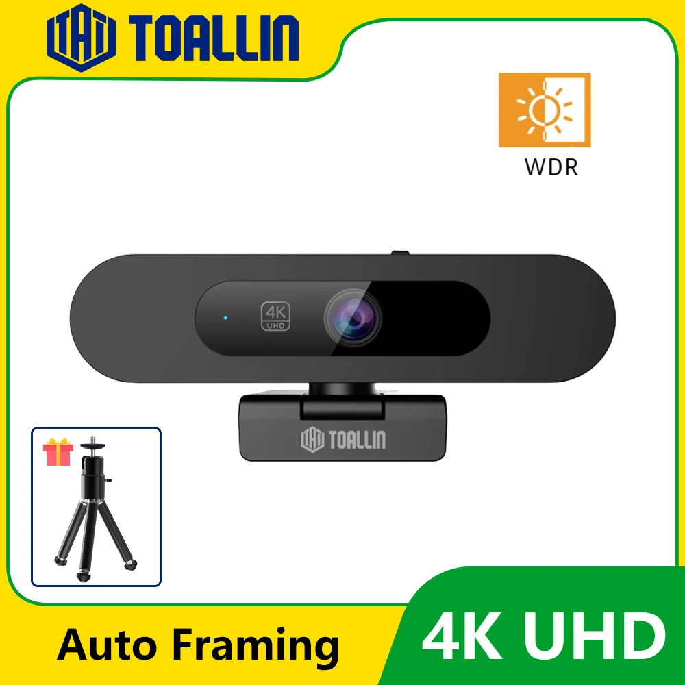 TOALLIN 4K Conference Streaming Webcam with WDR, Auto Framing, 5X Digital Zoom, with Microphone USB PC Camera for YouTube/TikTok