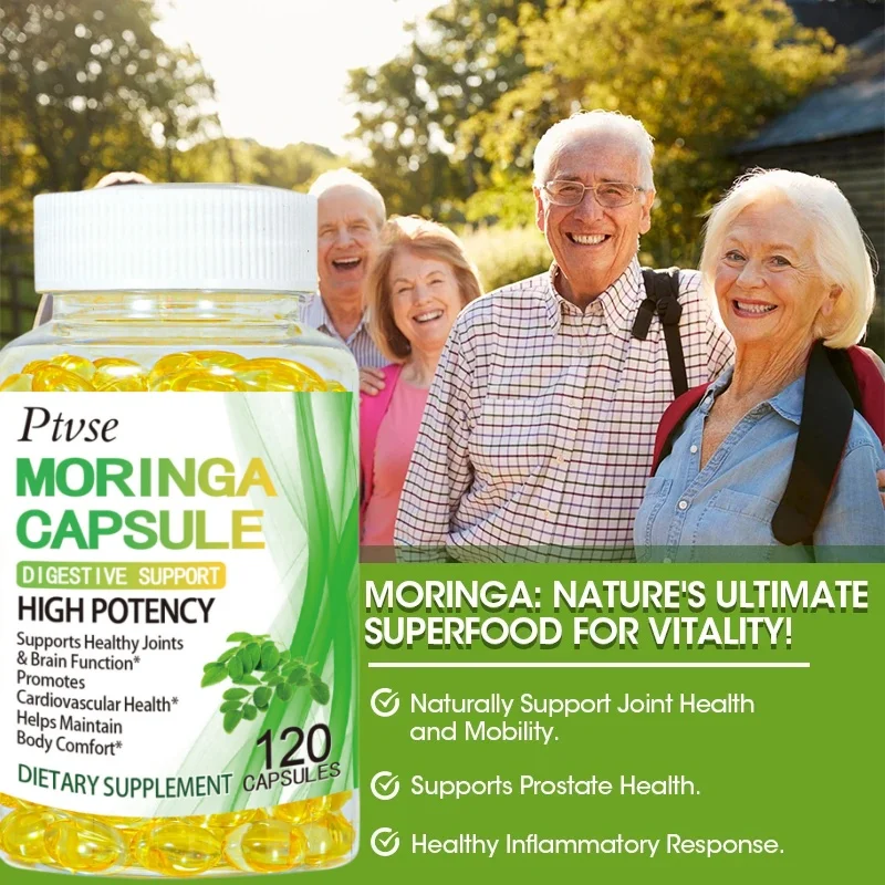 Pure Organic Moringa Oil Leaf Powder Capsules 1000mg - Immune System and Energy Booster - Vegetarian Supplements for Healthy