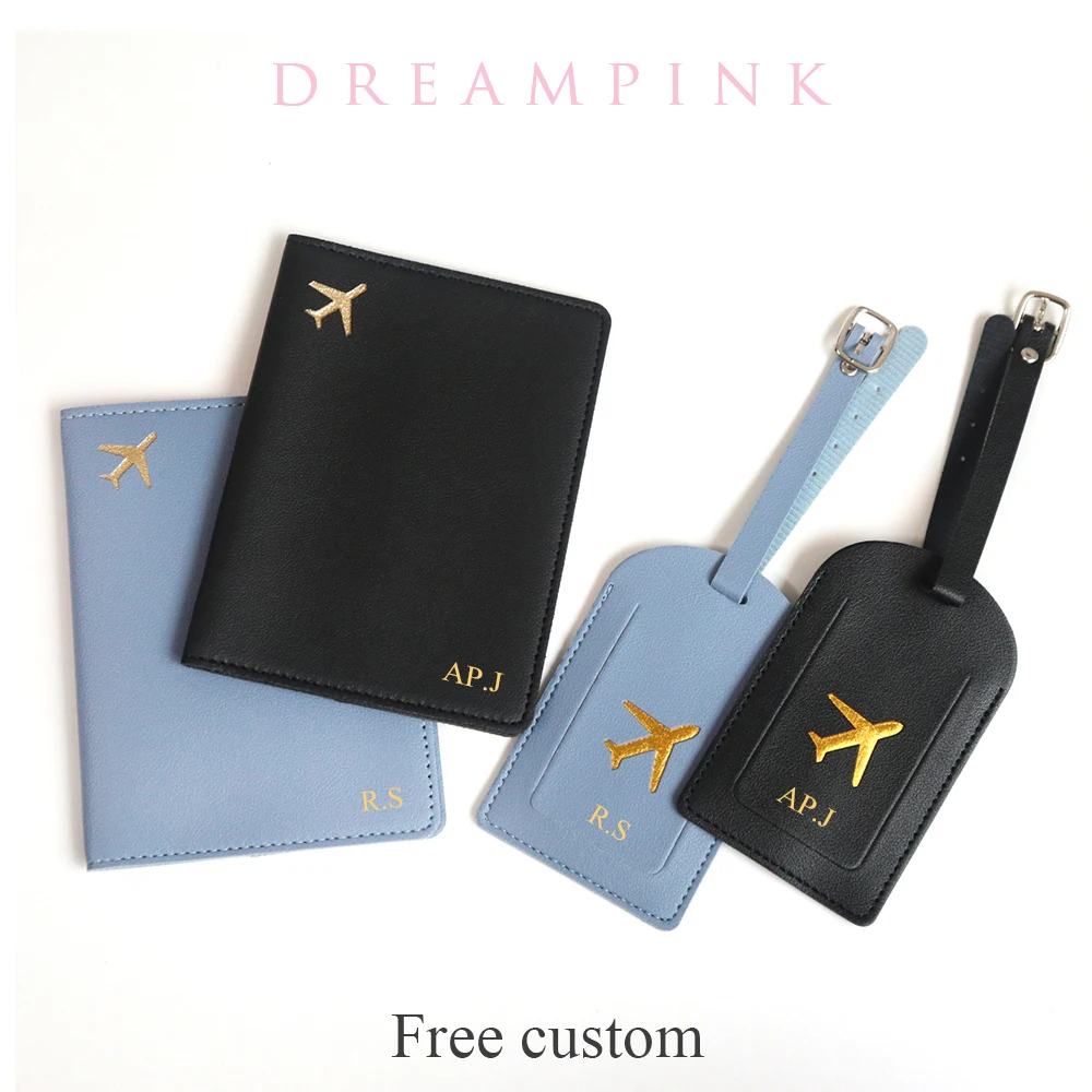 Custom Initial Travel Passport Holder and Luggage Tag Fashion Logo Gold Airplane Women Suitcase Name Label Men Passport Holder