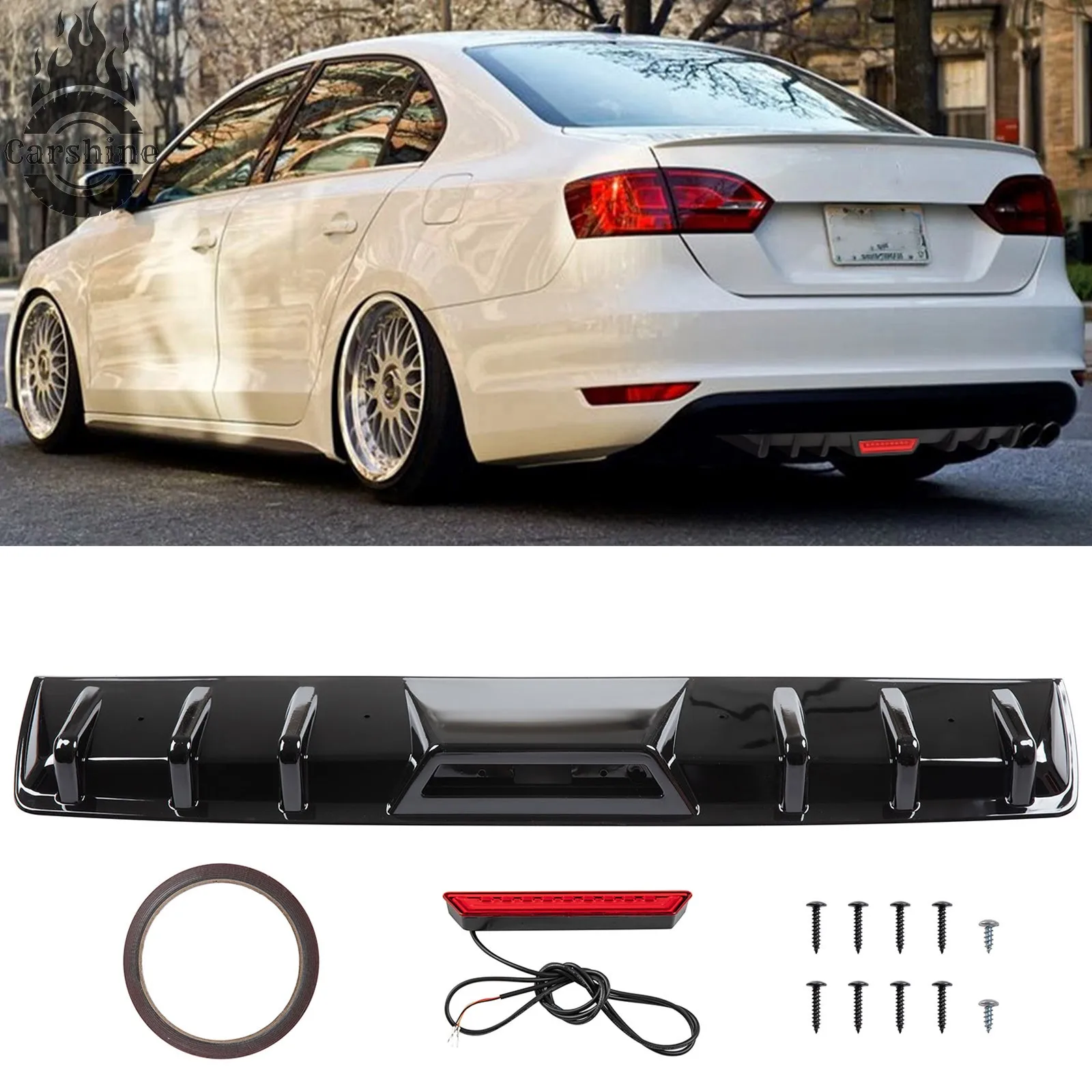 

Глянцевый черный задний диффузор-спойлер с 6 плавниками в стиле акульего плавника для Volkswagen Jetta