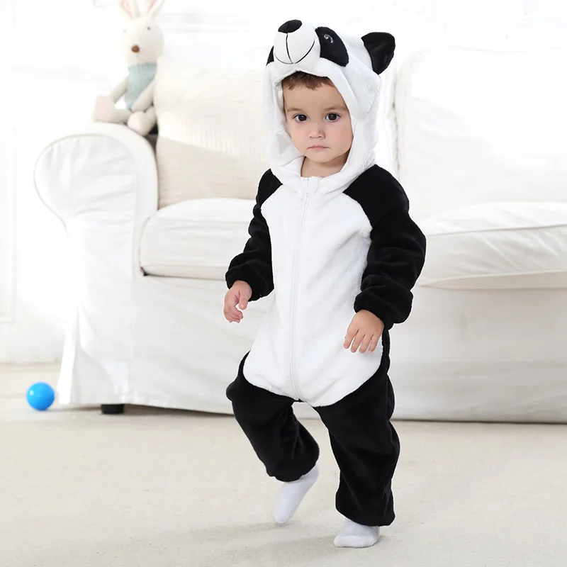 Panda Romper Baby Boy Girl Pajama Newborn Bebe Clothes Cute Bodysuits Flannel Warm One-piece Winter Halloween Animal Outfit