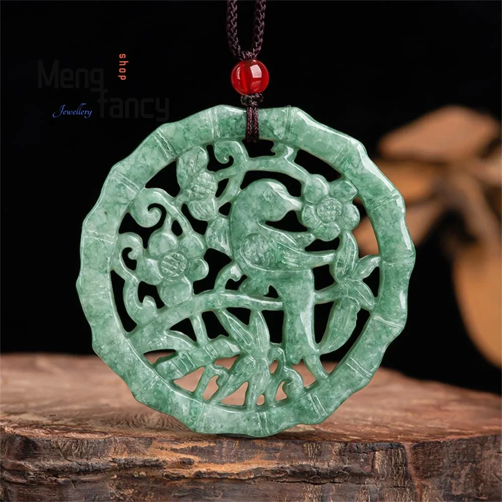 

Natural A-goods Jadeite Hollowed Magpie Jade Pendant Exquisite Retro Handicraft Mascot Best Selling Fashion Jewelry Holiday Gift