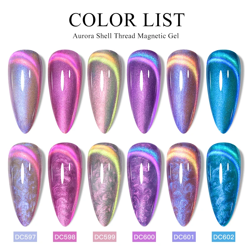 Mtssii 7ml Aurora Shell Thread Cat Magnetic Gel Nail Polish,Semi-Permanent Nail Art Glitter Pearl Cat Eye Gel Varnish,Manicure