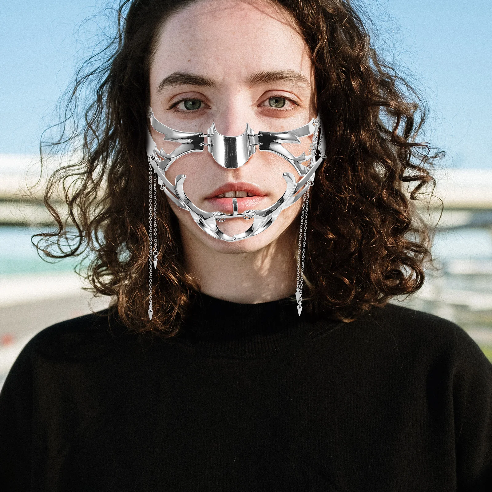 

1 set Metal Punk Mask For Halloween Masquerade Party Venetian Costume Accessories Chain Mask Women Festival Dancing Prop