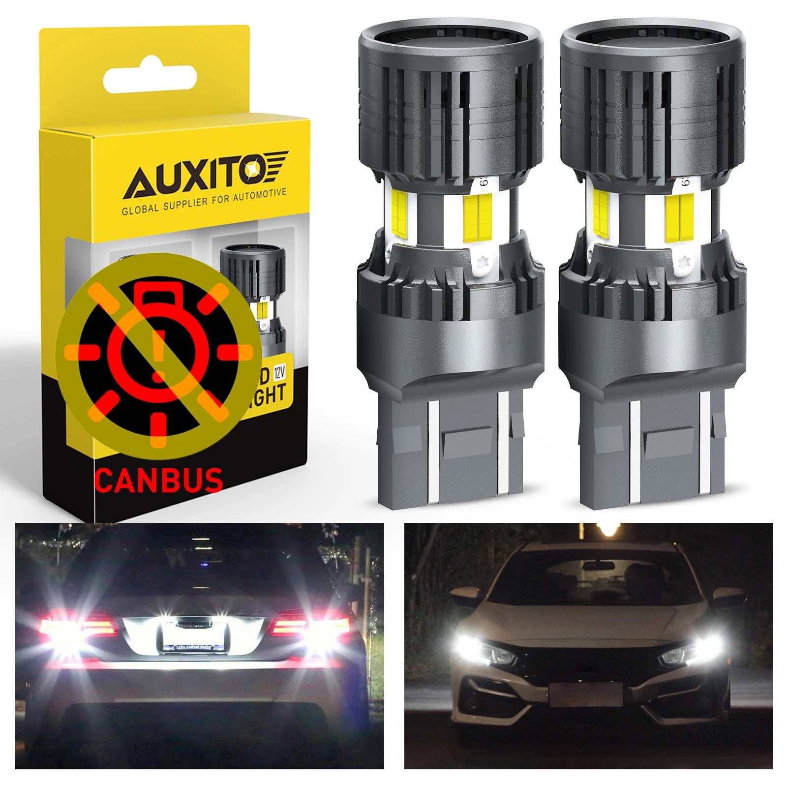 

AUXITO 2PCS T20 W21/5W 7443 LED Reverse Light Backup Tail Lamp 12V Bulbs White Canbus No Error No Hyperflash Turbo With Fan Mini