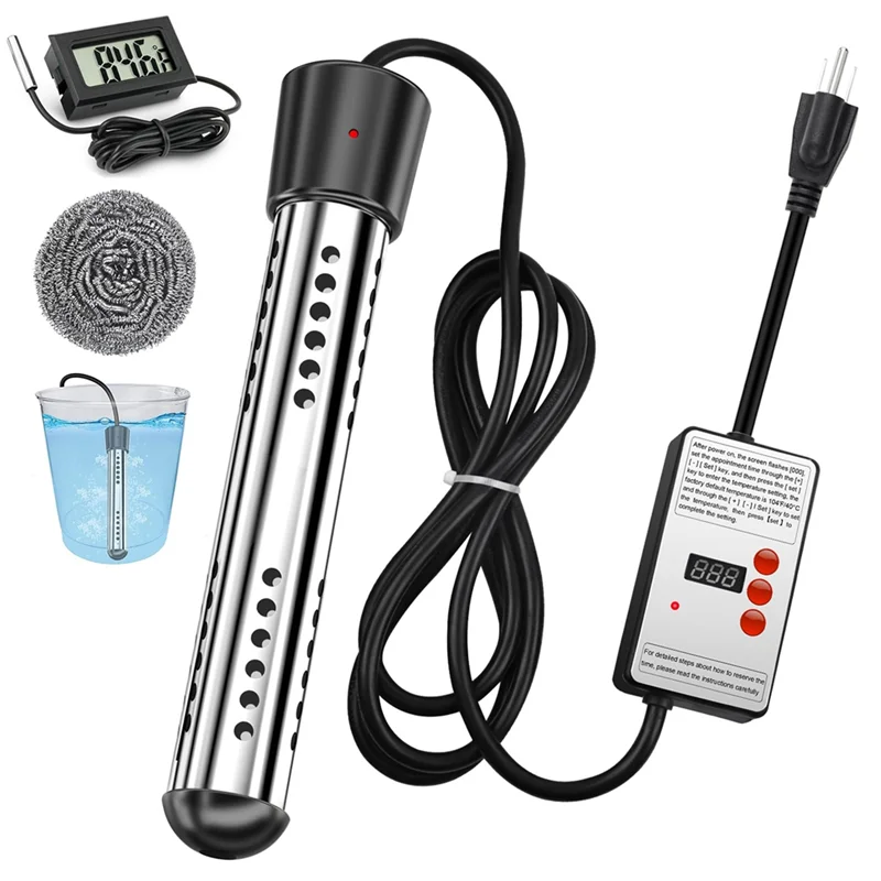 

A67Z Water Heater,1500W Portable Electric 304 Stainless Steel Model For Pool Tub Bucket Motorhome Camping Outdoor Us Plug