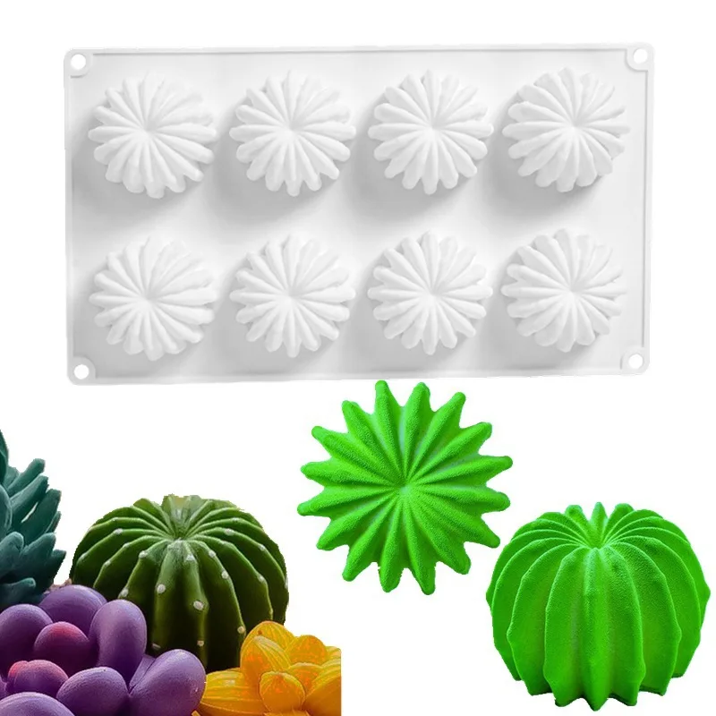 Cactus Cake Mold DIY 8 Cavity Chocolate Mousse Jelly Pudding Baking Tool Desert Plant Candle Soap Cake Decorative Silicone Mould